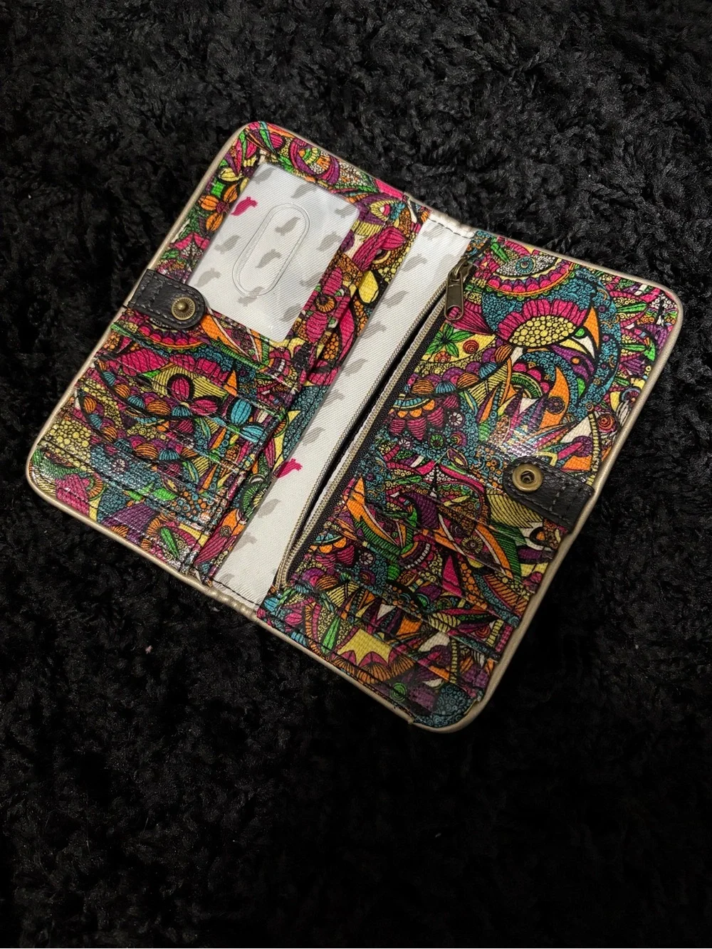 Sakroots Colorful Floral Snap Closure, Zip Card Case Boho Multi Colored Wallet
